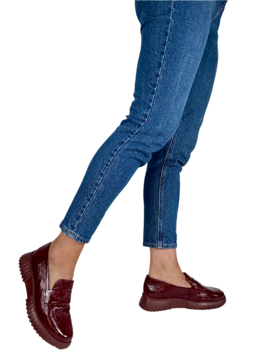 red patent loafers
