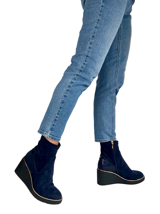 navy wedge boots