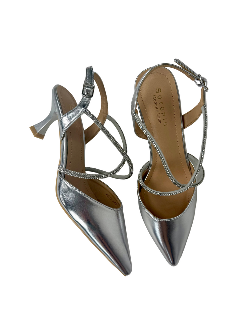 Load image into Gallery viewer, silver heeled sandals