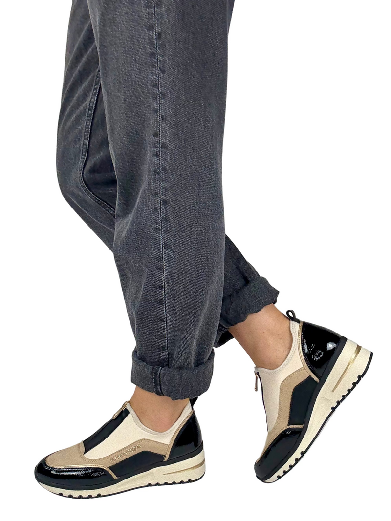 Load image into Gallery viewer, black cream wedge shoes