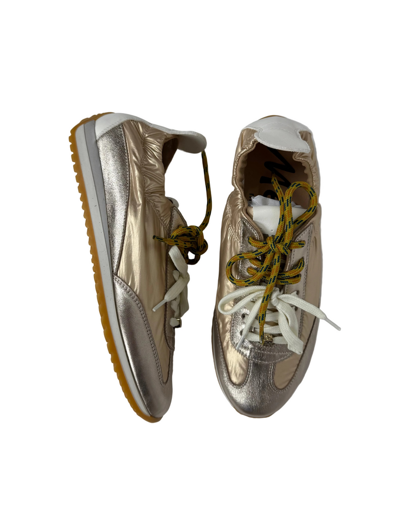 Load image into Gallery viewer, ladies gold flat trainers