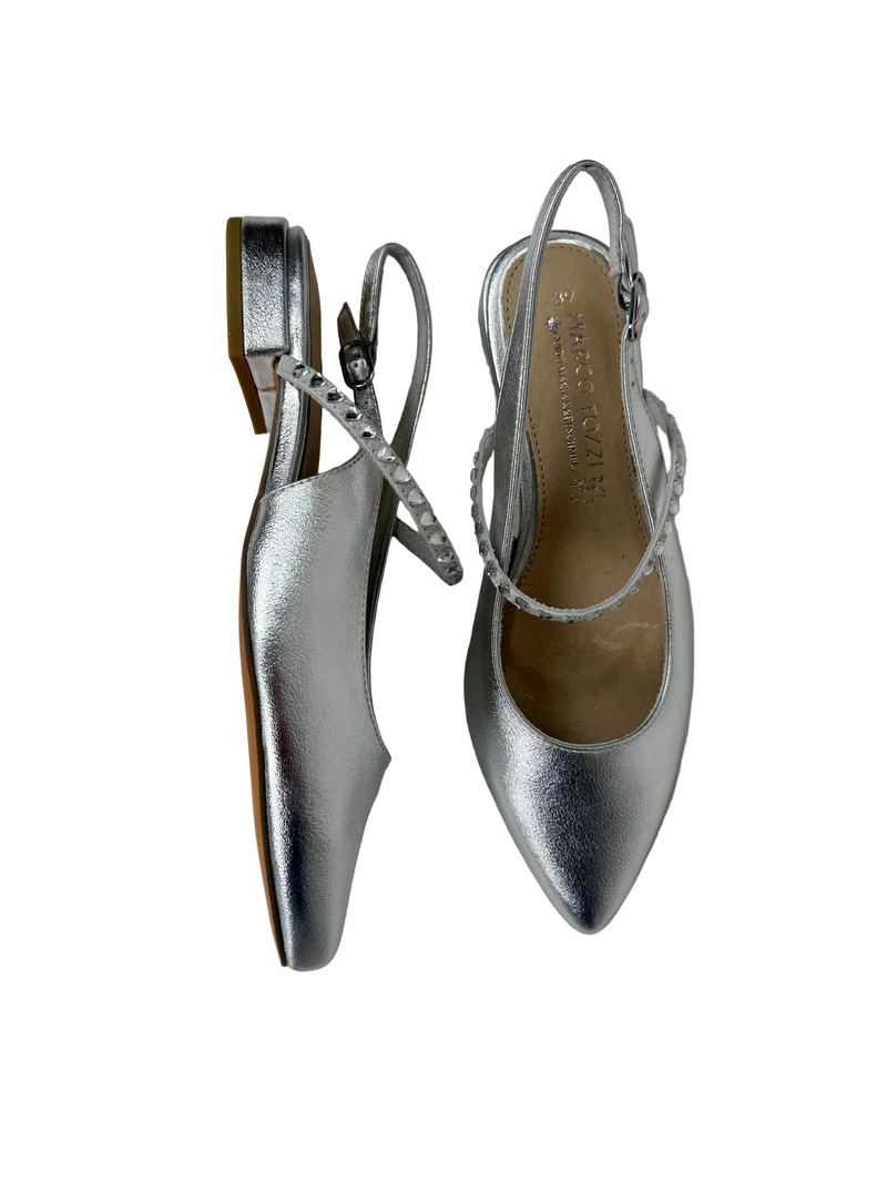 Load image into Gallery viewer, silver heel out sandals