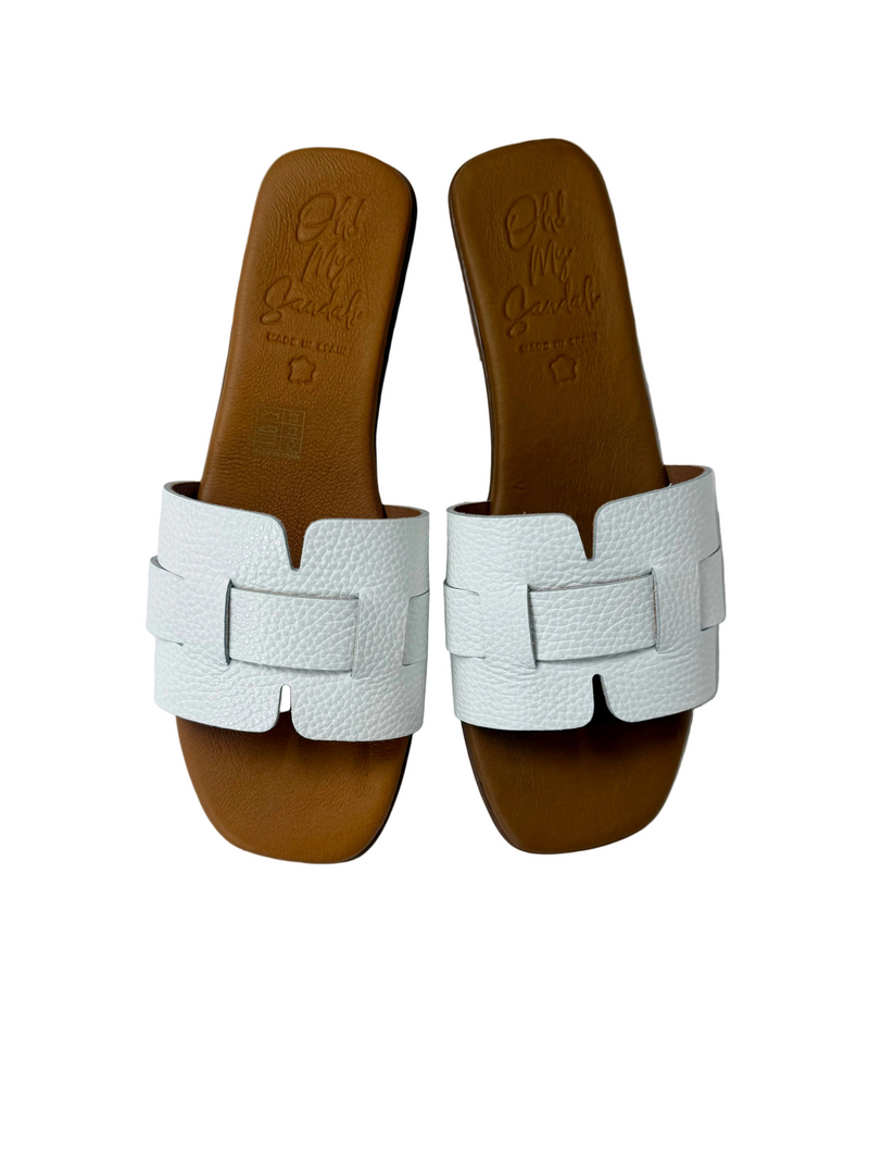 Load image into Gallery viewer, white leather sliders