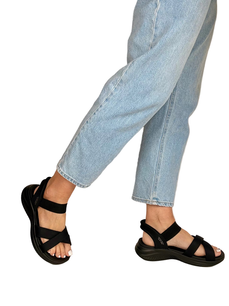 Load image into Gallery viewer, black skechers slip in sandals