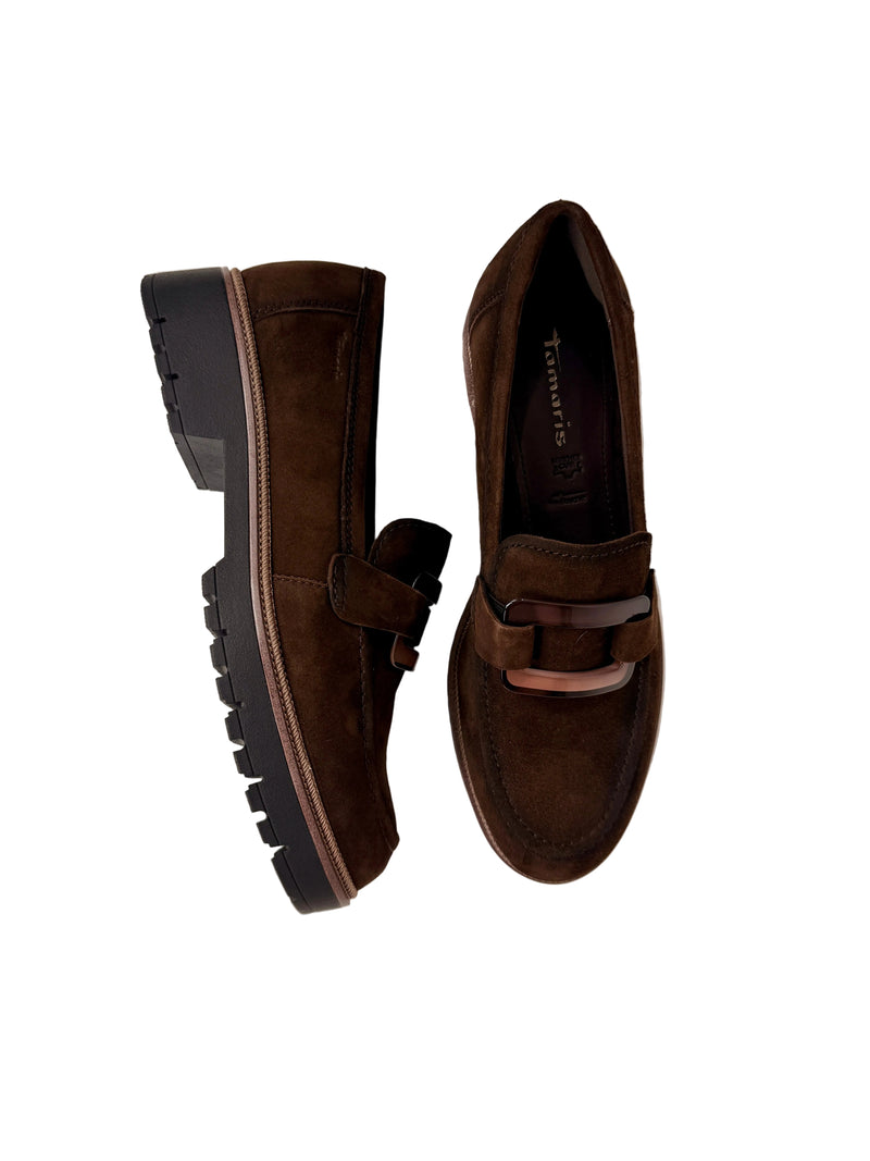 Load image into Gallery viewer, brown suede platform loafers