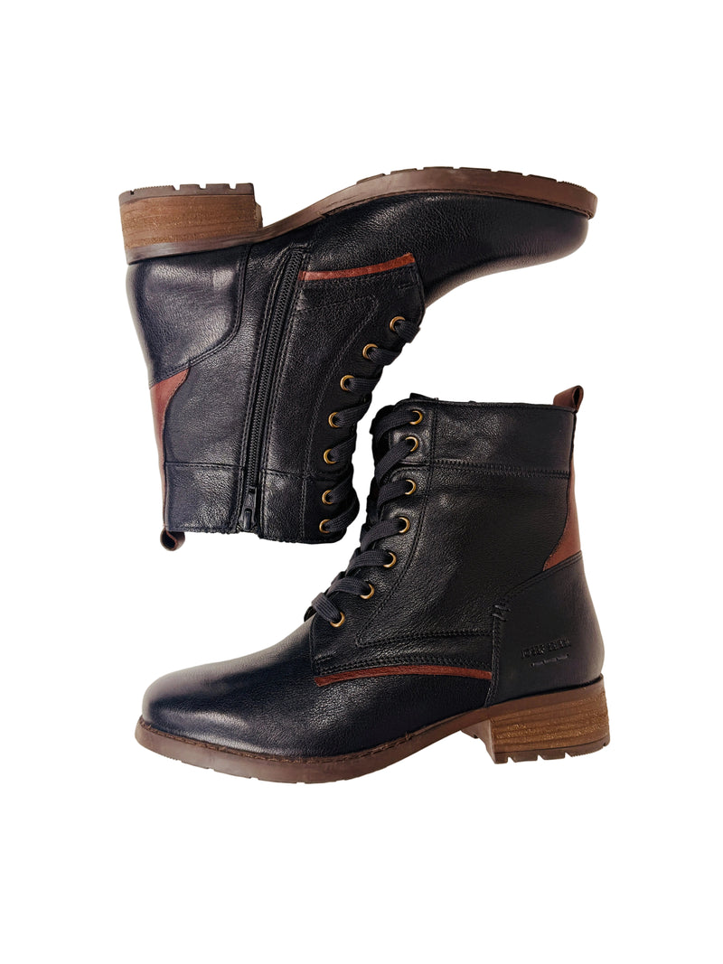 Load image into Gallery viewer, navy leather flat boots for women