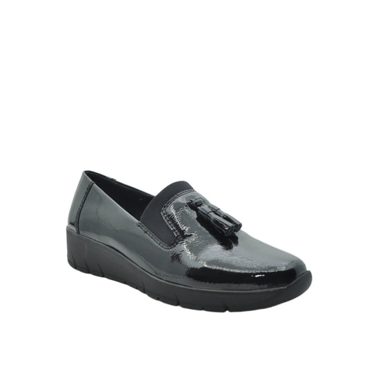 black patent wedge loafers