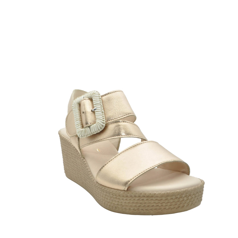 Load image into Gallery viewer, gold wedge sandals