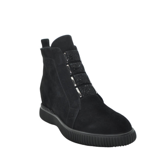 black suede wedge boots