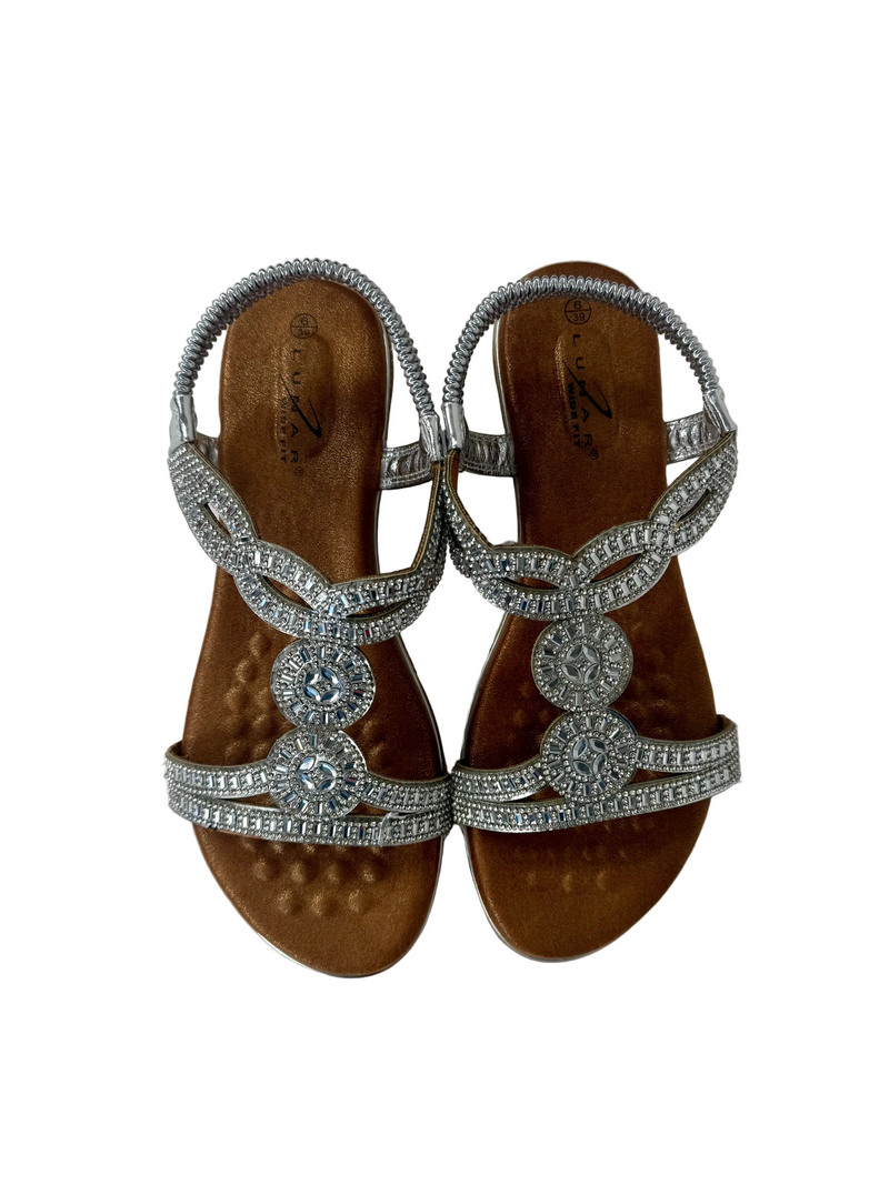 Load image into Gallery viewer, silver low wedge sandals