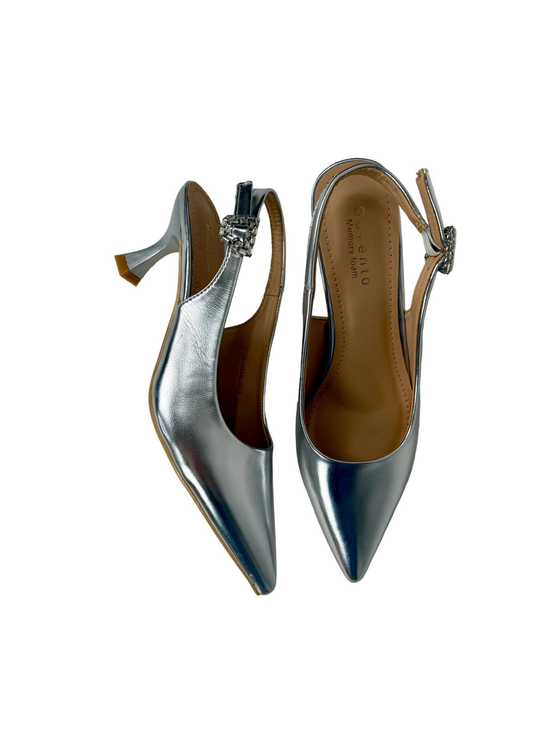 Load image into Gallery viewer, silver sling back heels
