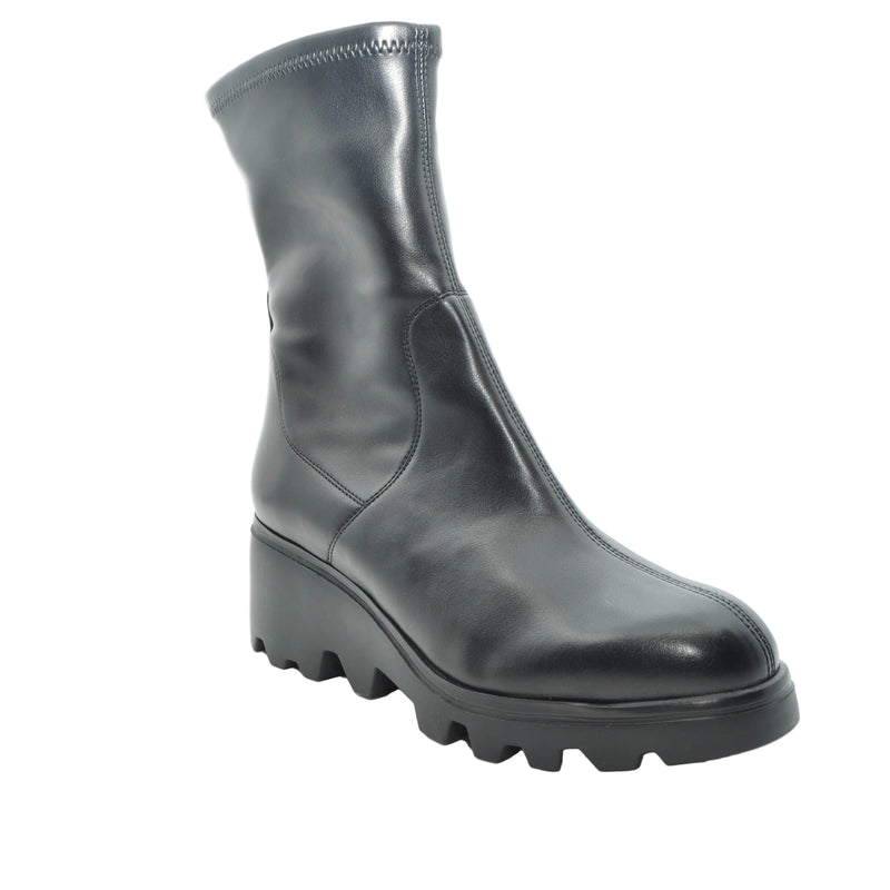 Load image into Gallery viewer, black leather wedge boots