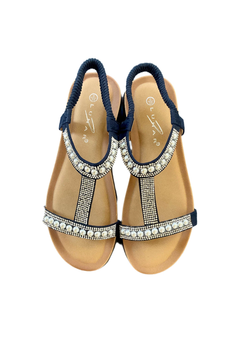 Load image into Gallery viewer, navy low wedge ladies sandals