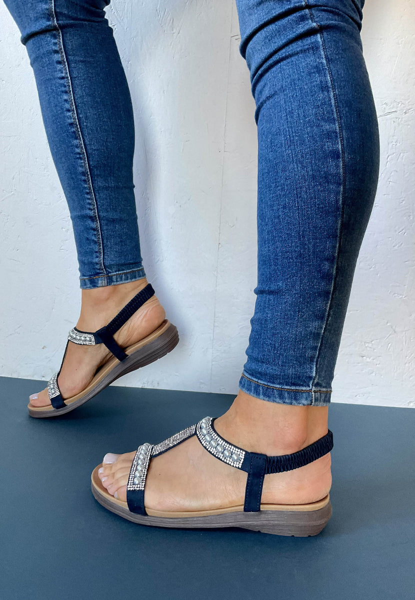 Blue 2024 jeans sandals