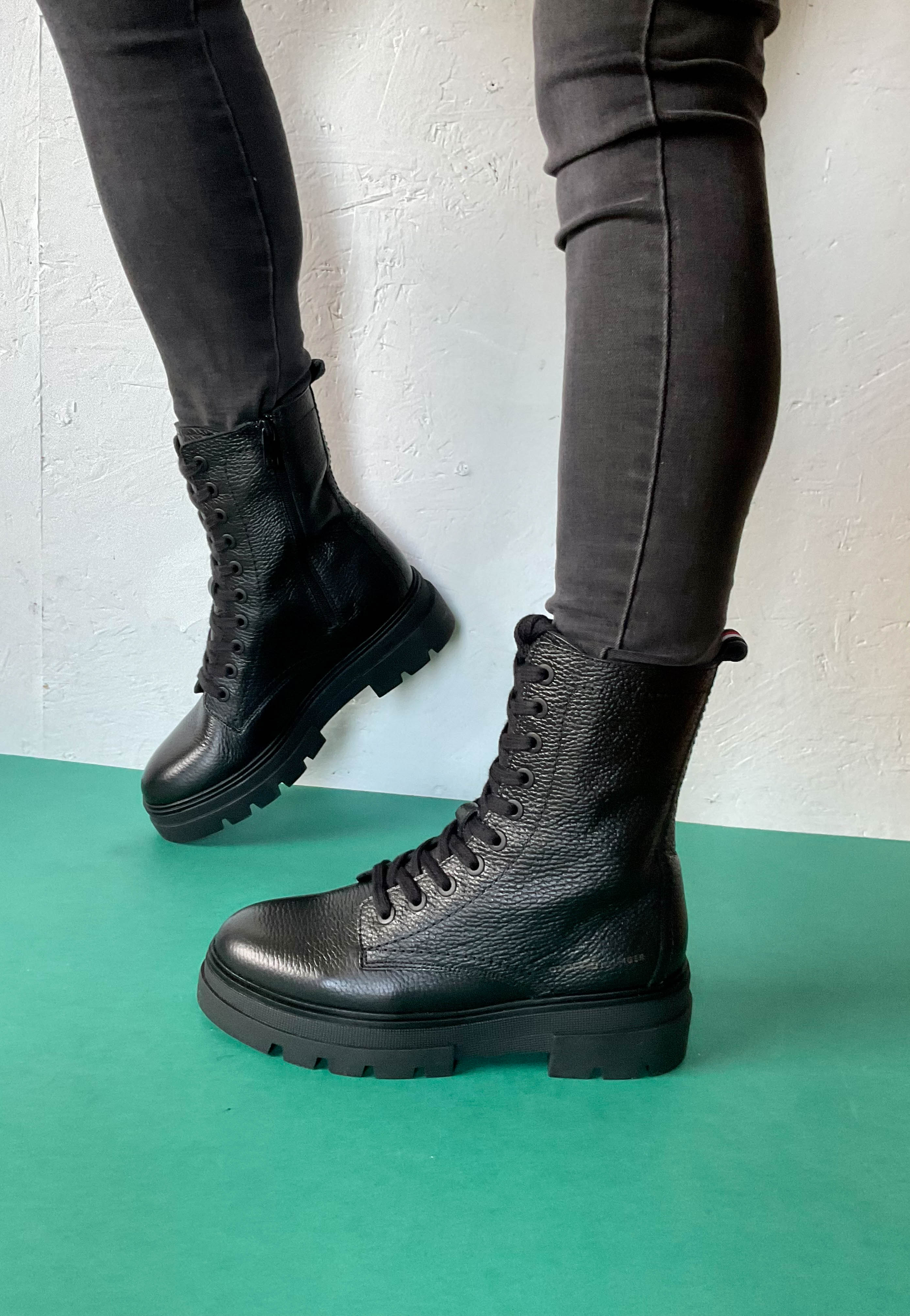 tommy hilfiger black military boots