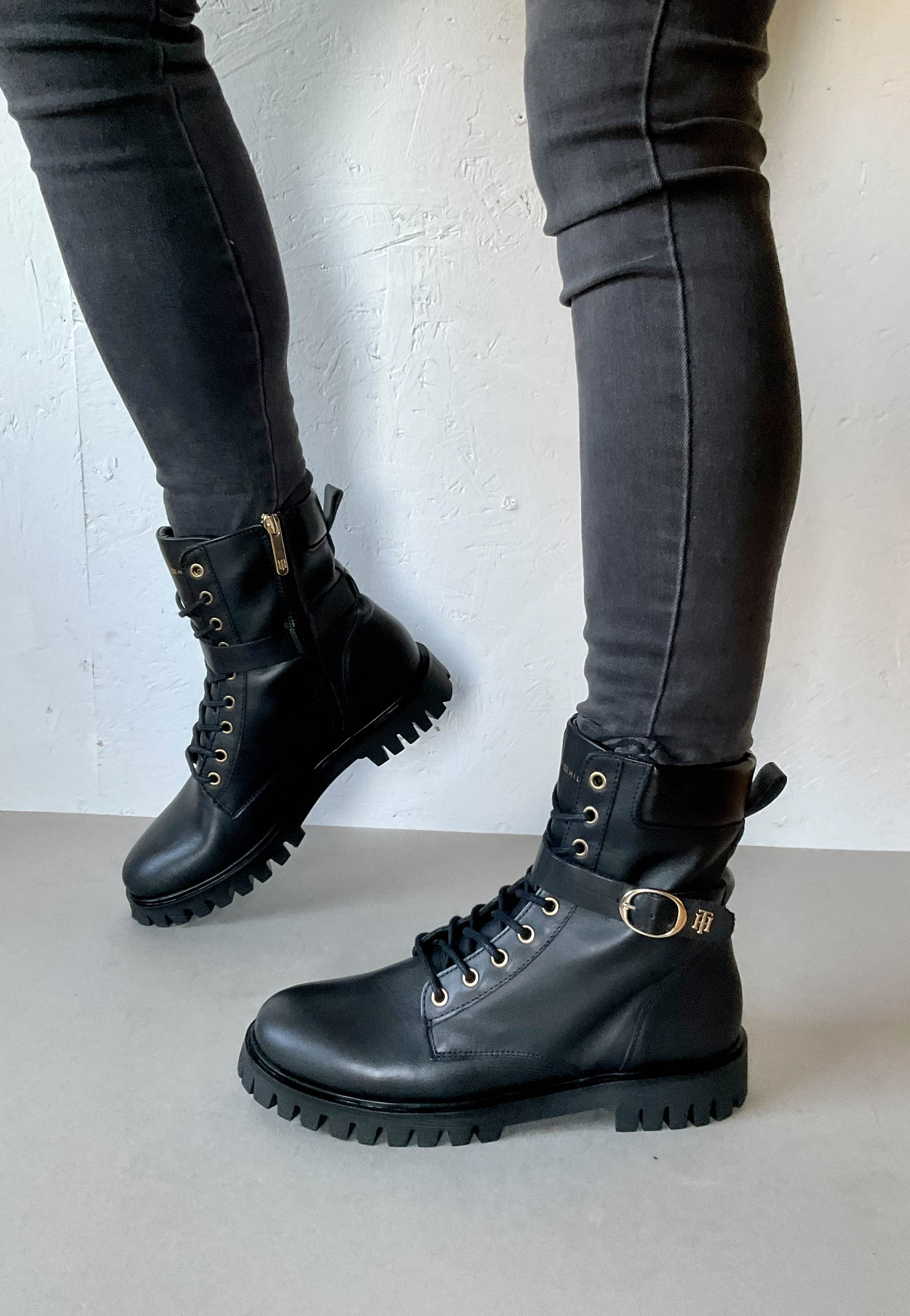 tommy hilfiger black lace up boots