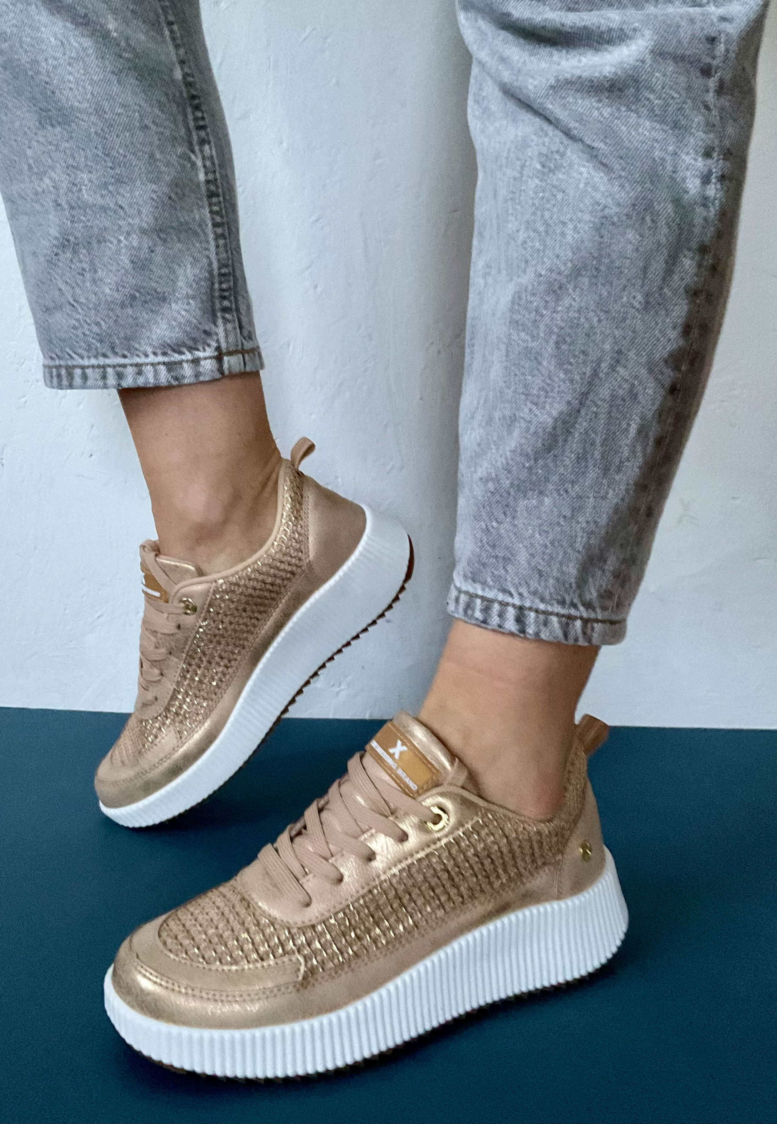 gold casual shoes