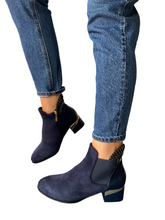 Load image into Gallery viewer, navy low heel boots