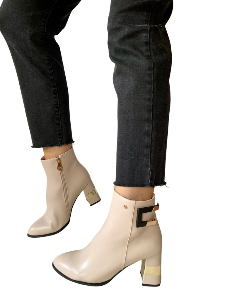 high heel cream boots