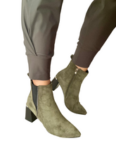 Load image into Gallery viewer, green suede ankle boots