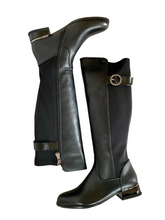 Load image into Gallery viewer, black wide calf knee high boots