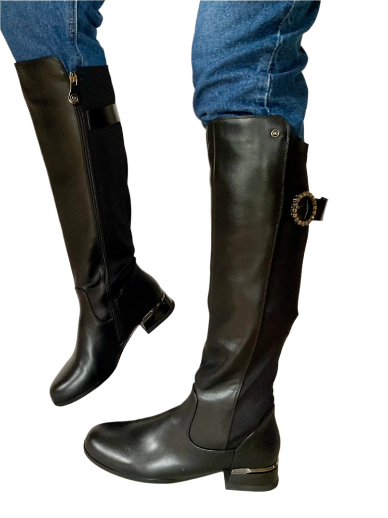 black flat knee high boots