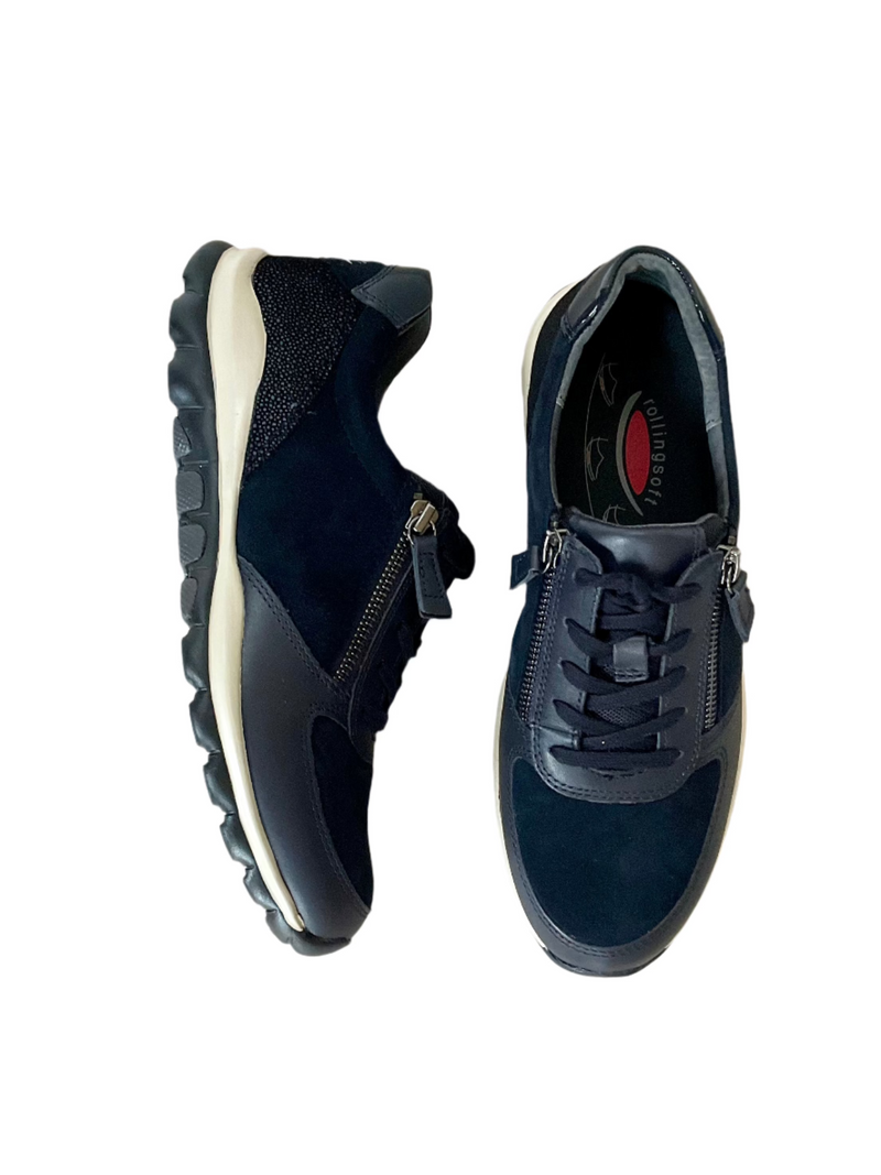 Load image into Gallery viewer, navy gabor trainers
