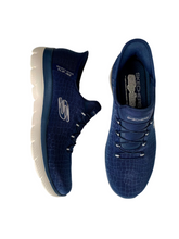 Load image into Gallery viewer, navy skechers slip ins for women