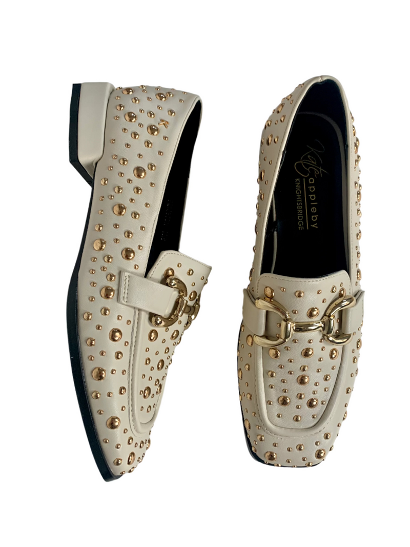 Load image into Gallery viewer, cream studded loafers
