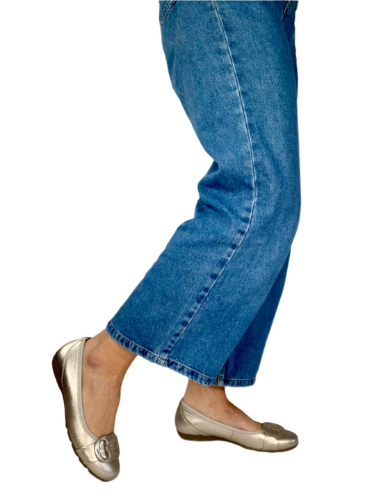 gold flat pumps