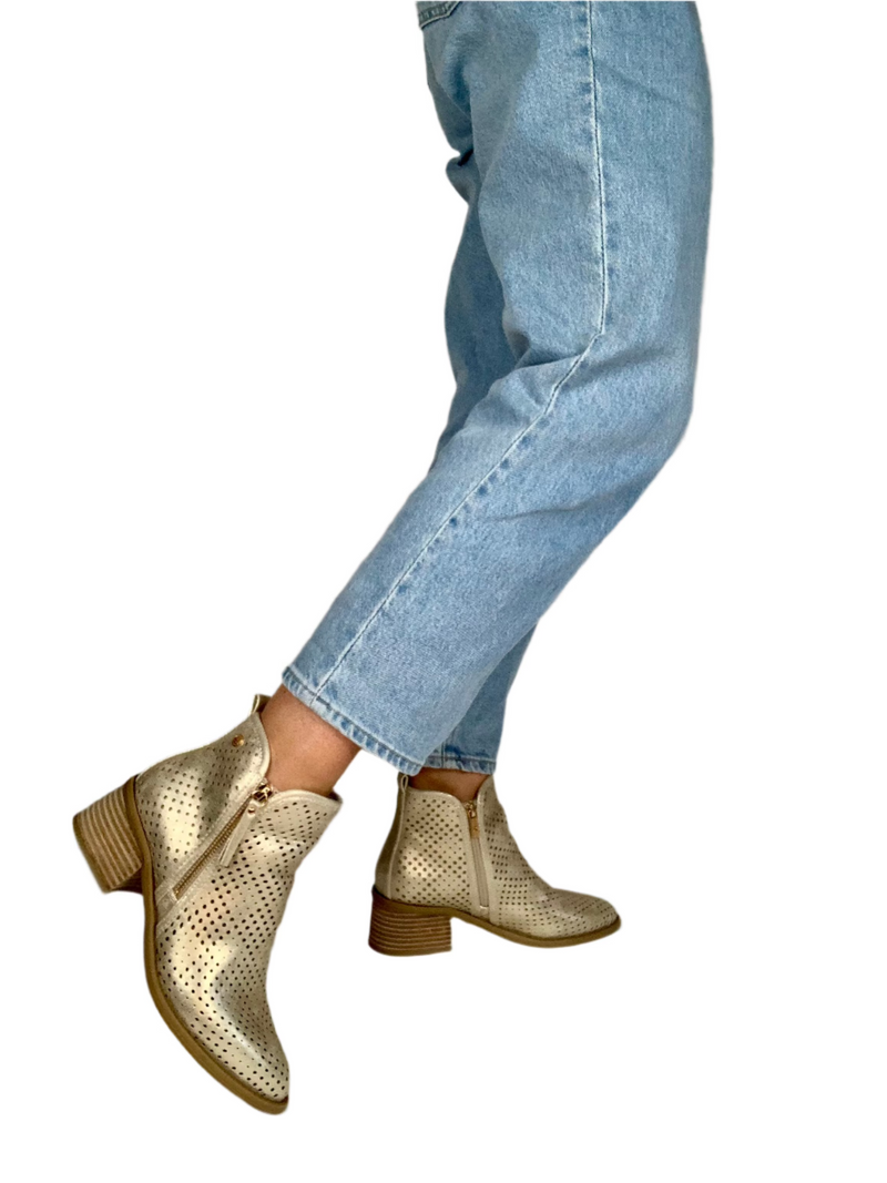 Load image into Gallery viewer, womens gold block heel boots
