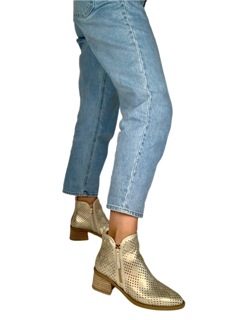 Load image into Gallery viewer, low heel gold boots
