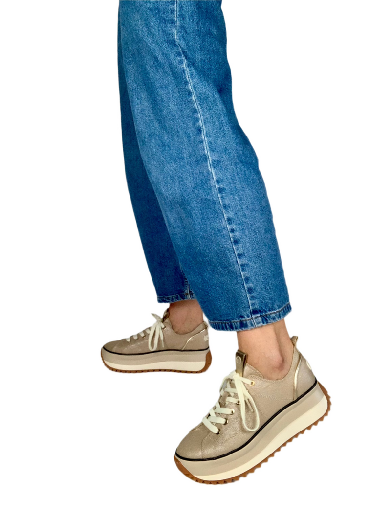 Load image into Gallery viewer, gold platform trainers
