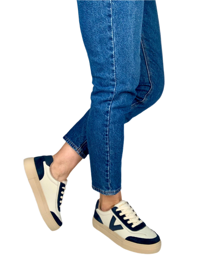 Load image into Gallery viewer, womens navy and white sneakers
