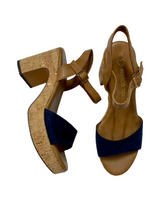 Load image into Gallery viewer, ladies navy heeled sandals