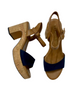 ladies navy heeled sandals