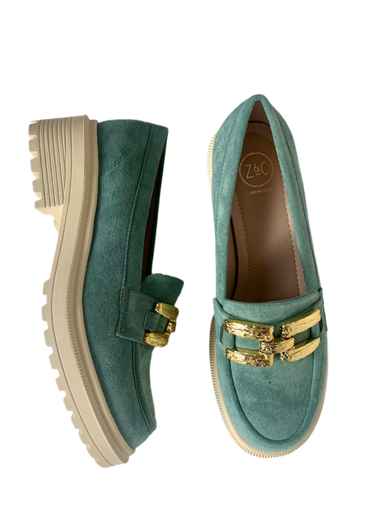 Load image into Gallery viewer, green suede loafers

