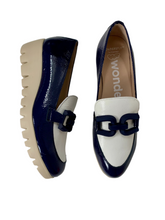 Load image into Gallery viewer, navy and white loafers