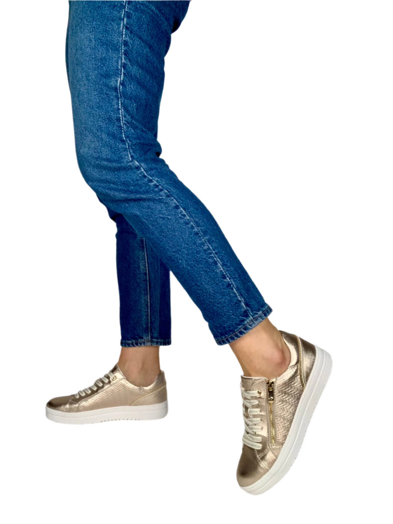 Load image into Gallery viewer, gold marco tozzi trainers
