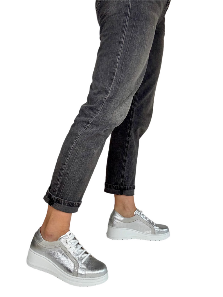 silver wedge trainers