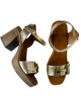 Load image into Gallery viewer, gold chunky heeled sandals