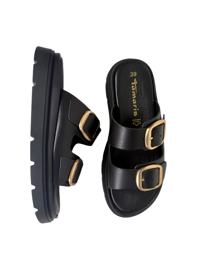 Load image into Gallery viewer, black ladies tamaris sandals
