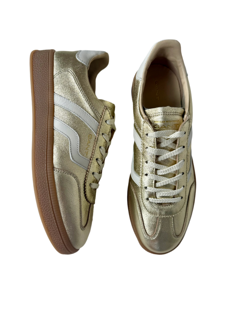 Load image into Gallery viewer, gold leather trainers
