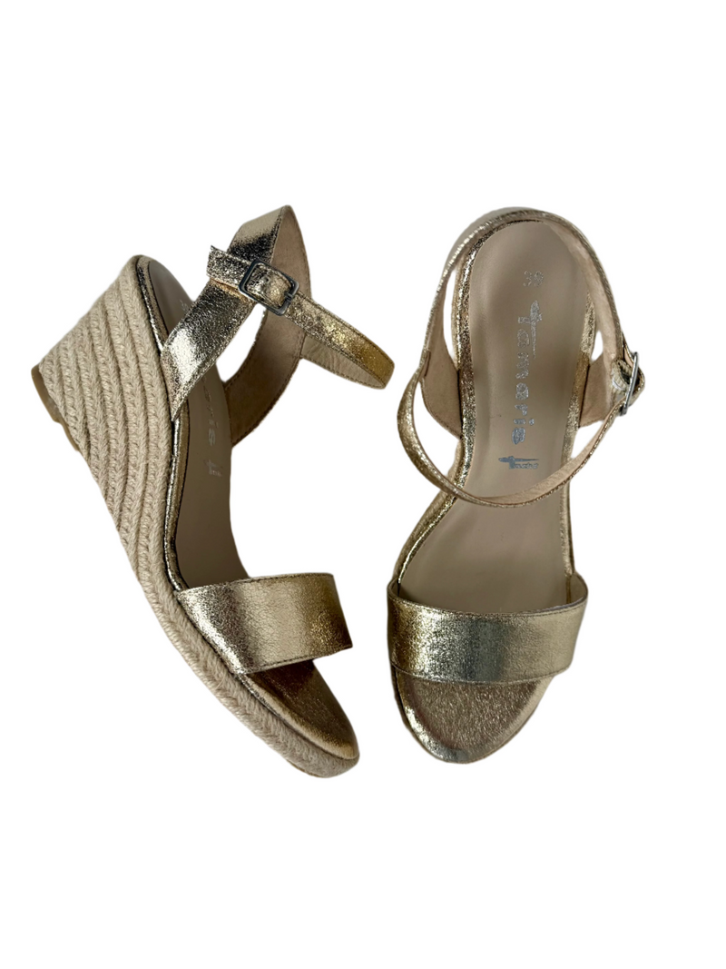 Load image into Gallery viewer, gold wedge heels
