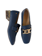 Load image into Gallery viewer, navy heeled loafers