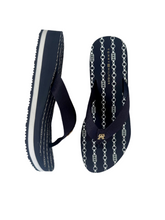 Load image into Gallery viewer, navy low wedge flip flops