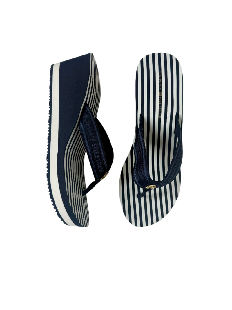 Load image into Gallery viewer, navy tommy hilfiger flip flops
