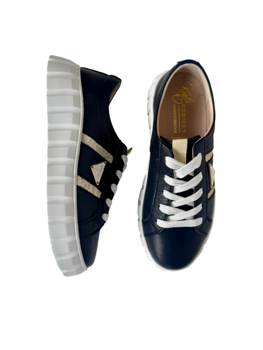navy leather trainers