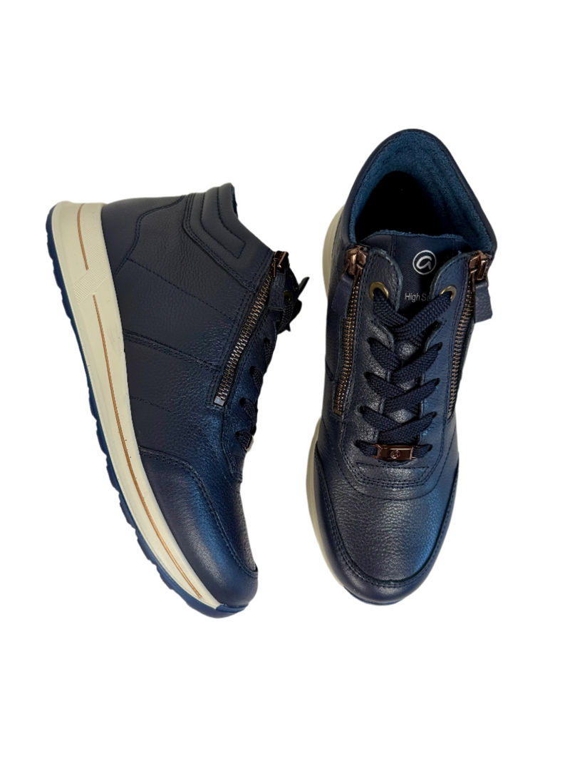 Load image into Gallery viewer, lace up navy ankle boots for women
