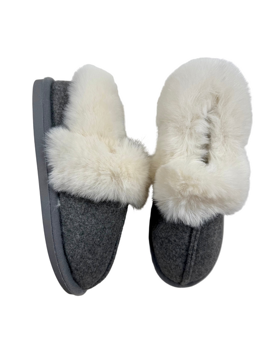 grey fluffy slippers